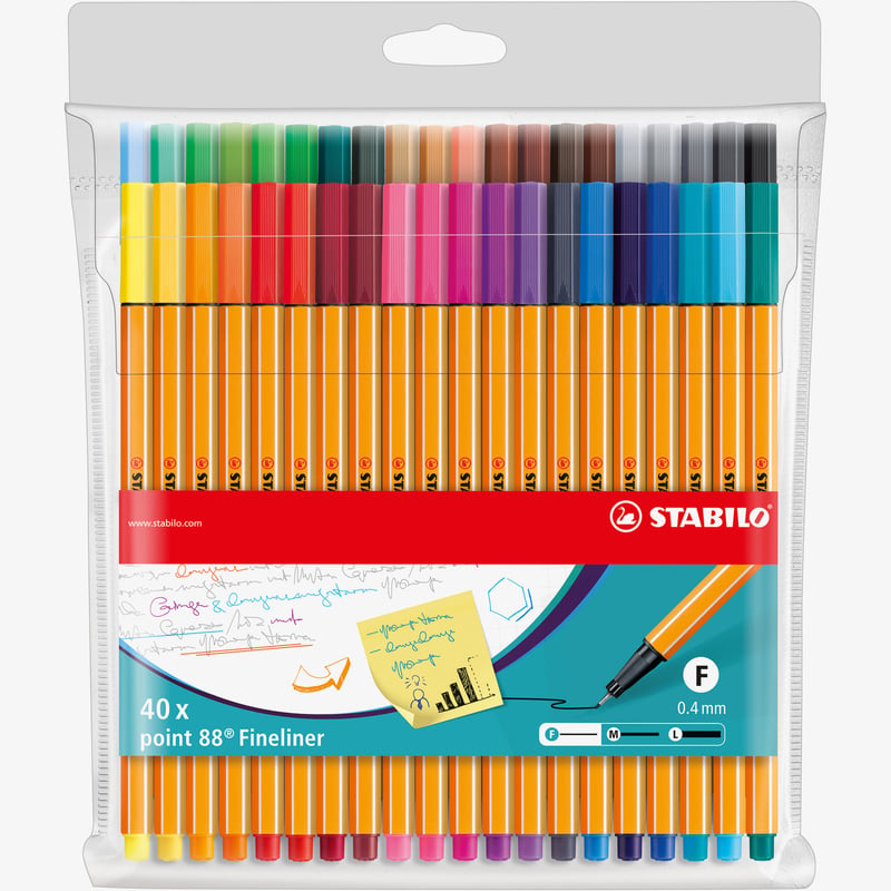 STABILO STABILO point 88 Fineliner - Wallet of 40 - Assorted Colours