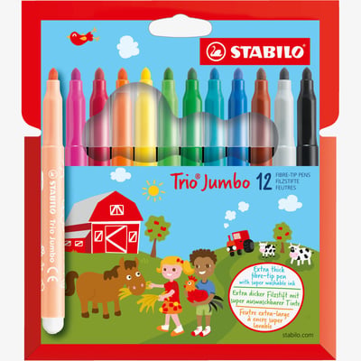 STABILO Trio Jumbo Fibre Tip Pen - Wallet of 12 - Assorted Colours