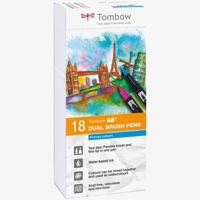 Tombow Tombow ABT Dual Brush Pens - Primary Colours (Pack of 18)
