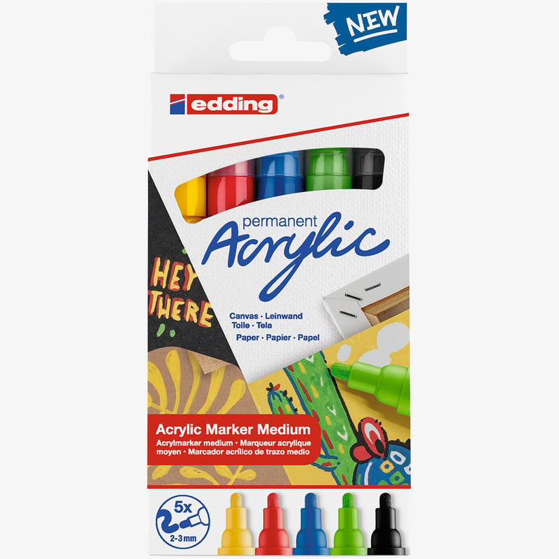 Edding Edding 5100 Acrylic Paint Markers - Bullet Tip - Medium - Basic Colours (Pack of 5)