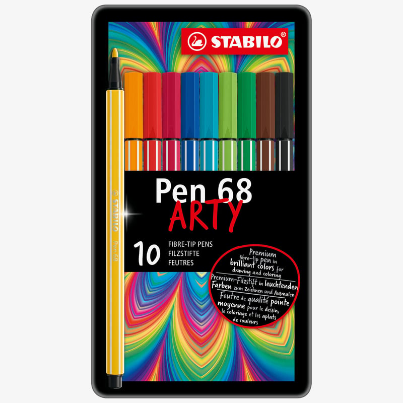 STABILO STABILO Pen 68 Fibre Tip Pen - ARTY -Assorted Colours (Tin of 10)
