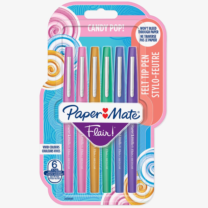 Papermate Papermate Flair Original Fibre Tip Pen - Medium - Candy Colours (Pack of 6)
