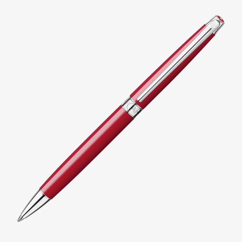 Caran d'Ache Caran d'Ache Léman Slim Ballpoint Pen - Scarlet Red Lacquer Rhodium Trim