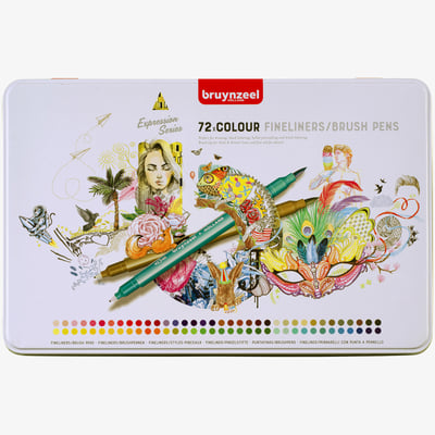 Bruynzeel Fineliner & Brush Pen Set - Assorted Colours - Pack of 72