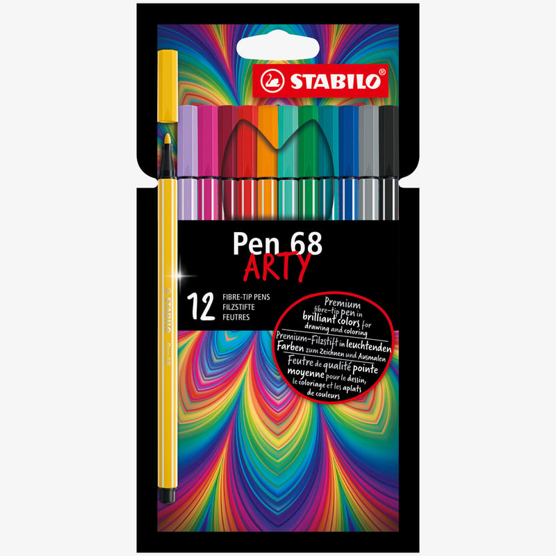 STABILO STABILO Pen 68 ARTY Fibre Tip Pen- Wallet of 12 - Assorted Colours