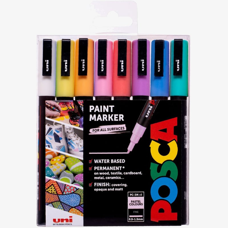 Uni-Ball POSCA PC-3M Fine Bullet Tip Marker Pens - Pastel Colours (Pack of 8)