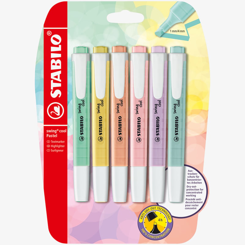 STABILO STABILO swing cool Pastel Highlighter  - Assorted Colours - Pack of 6
