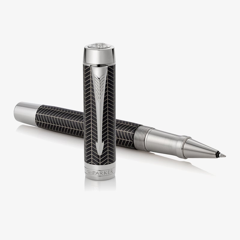 Parker Duofold Prestige Rollerball Pen - Black Chevron Chrome Trim