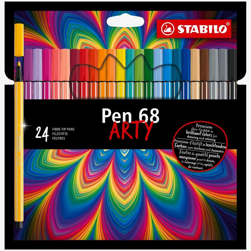 STABILO STABILO Pen 68 ARTY Fibre Tip Pen - Wallet of 24 - Assorted Colours