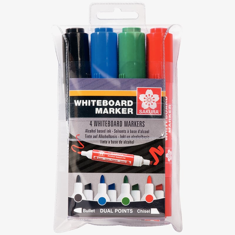 Sakura Sakura Whiteboard Marker - Dual Tip - Assorted Colours (Pack of 4)
