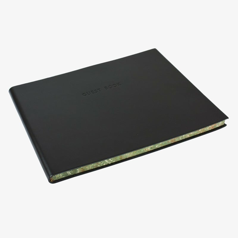 Papuro Papuro Torcello Leather Visitors Book - Black with Marbled Edges