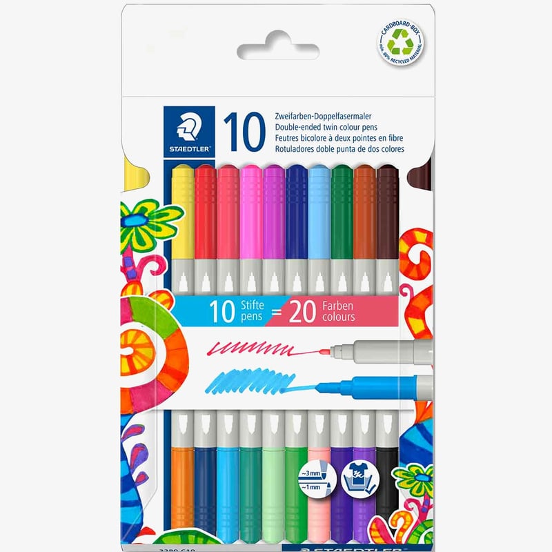 Staedtler Staedtler Double-Ended Fibre Tip Pens - Assorted Colours (Pack of 10)