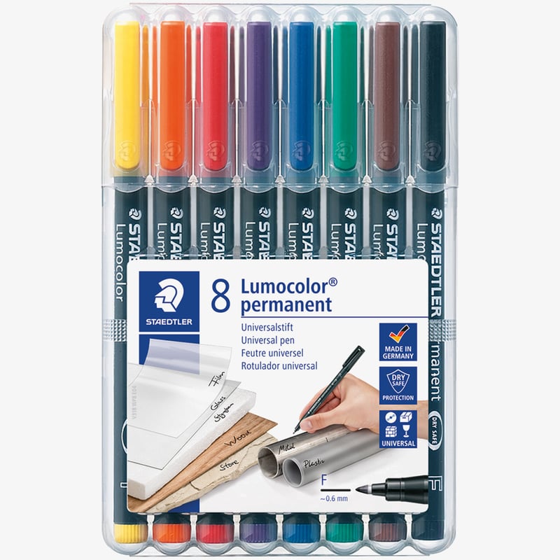 Staedtler Staedtler Lumocolor Permanent Pen - Fine - Assorted Colours (Pack of 8)
