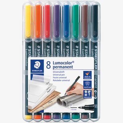 Staedtler Staedtler Lumocolor Permanent Pen - Fine - Assorted Colours (Pack of 8)