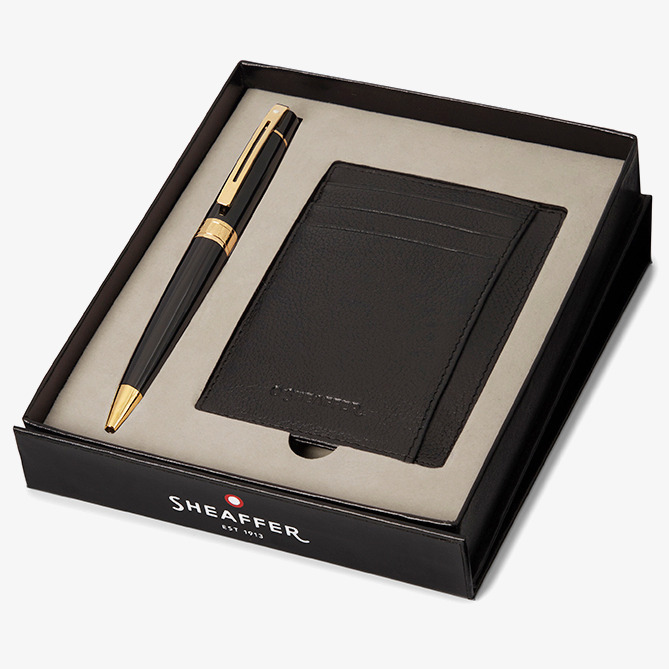 Sheaffer Sheaffer 300 Ballpoint Pen Gift Set - Gloss Black Gold Trim with Credit Card Holder