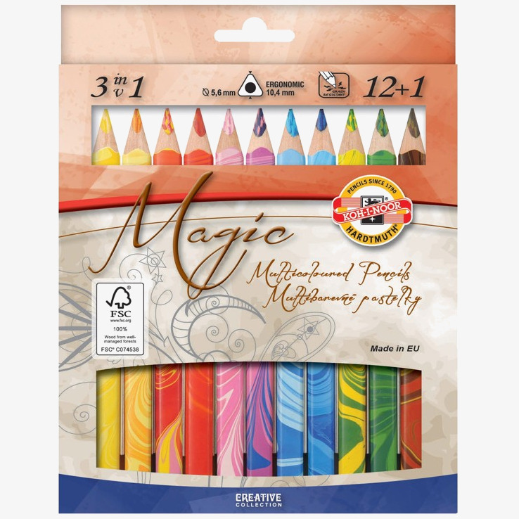 Koh-I-Noor Koh-I-Noor 3408 Jumbo Special Coloured Magic Pencils - Assorted Colours with Blender (Pack of 12)