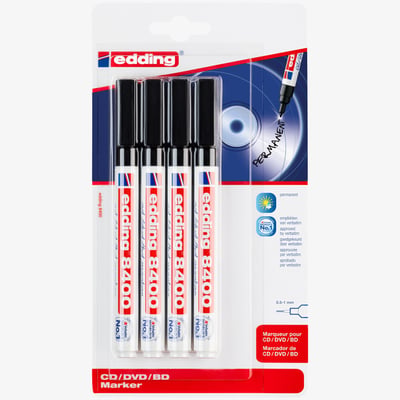 Edding Edding 8400 CD/DVD Markers - Black (Blister of 4)