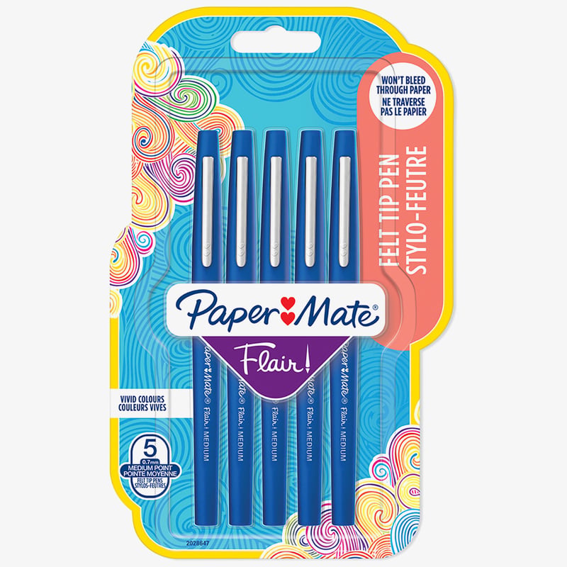 Papermate Papermate Flair Original Fibre Tip Pen - Medium - Blue (Blister of 5)