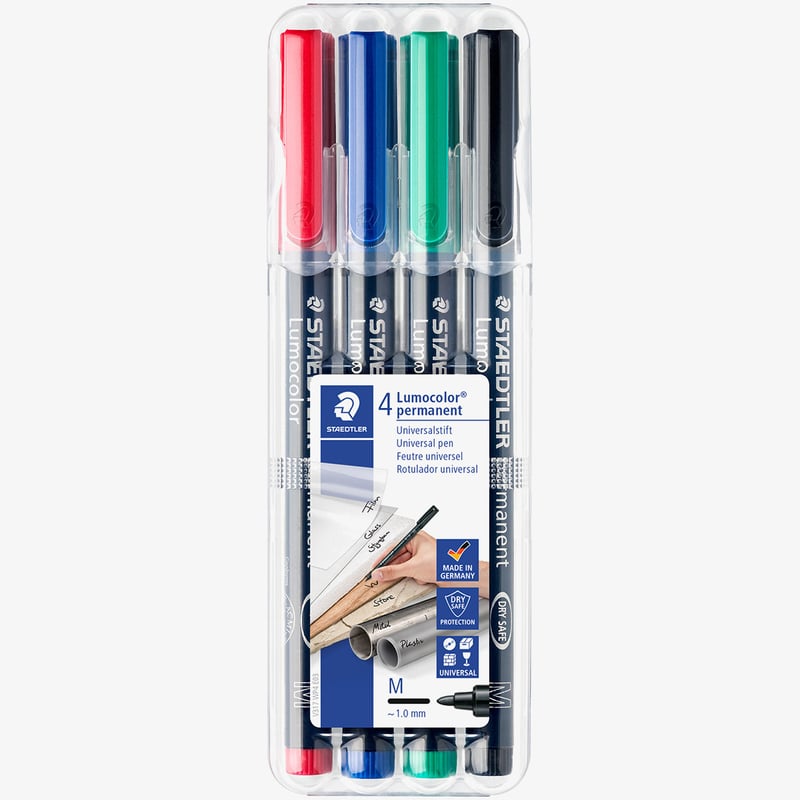 Staedtler Staedtler Lumocolor Permanent Pen - Medium - Assorted Colours (Pack of 4)