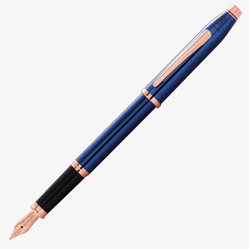 Cross Cross Century II Fountain Pen - Translucent Cobalt Blue Lacquer Rose Gold Trim