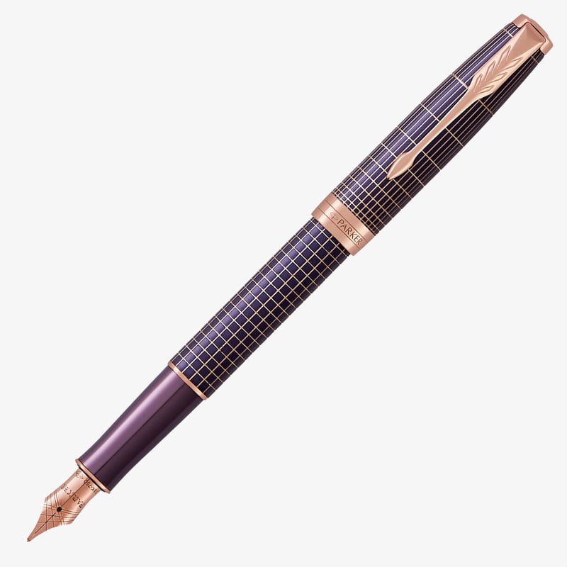 Parker Parker Sonnet Fountain Pen - Chiselled Purple Matrix Pink Gold Trim with Solid 18K Gold Nib