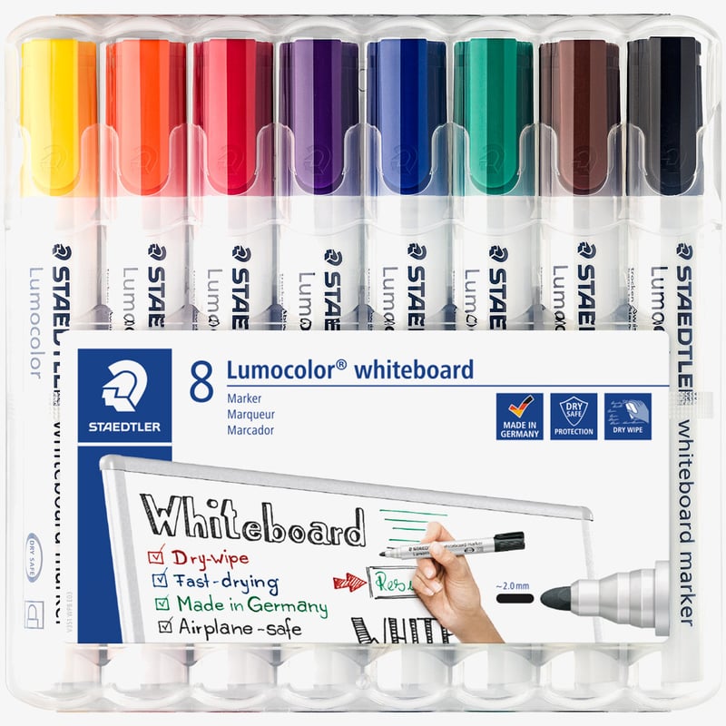 Staedtler Staedtler Lumocolor Whiteboard Markers - Bullet Tip - Assorted Colours (Pack of 8)