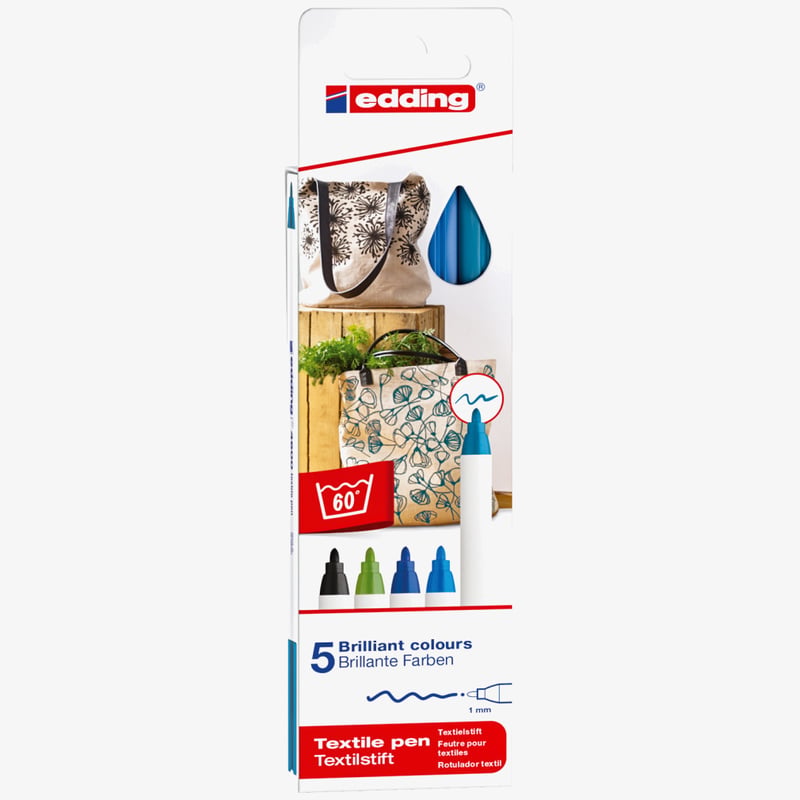 Edding Edding 4600 Textile Pens - Assorted Cool Colours (Pack of 5)