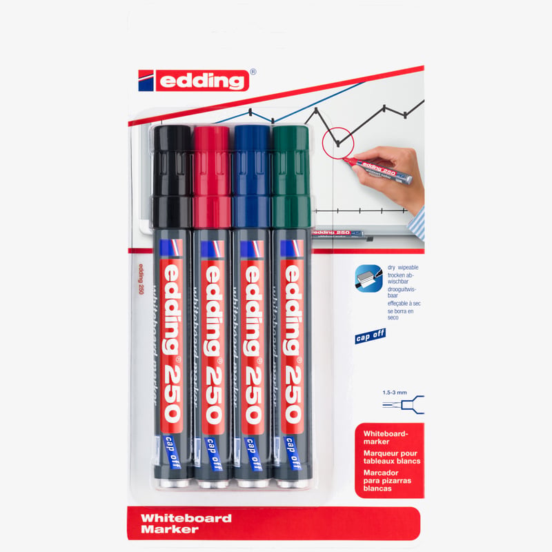 Edding Edding 250 Whiteboard Markers - Assorted Colours (Blister of 4)