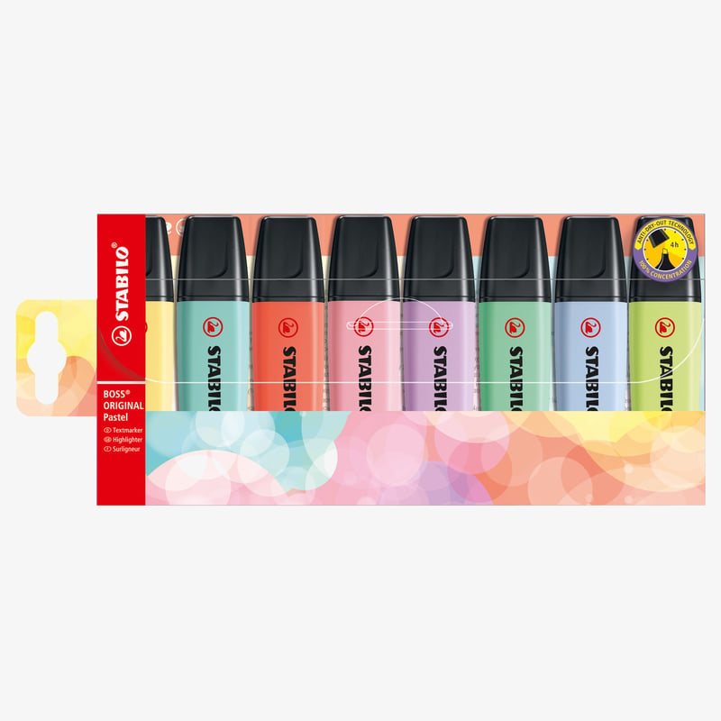 STABILO STABILO BOSS ORIGINAL Pastel Highlighter - Wallet of 8 - Assorted Colours