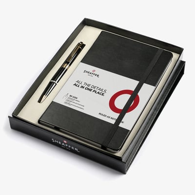Sheaffer 300 Ballpoint Pen Gift Set - Gloss Black Gold Trim with A5 Notebook