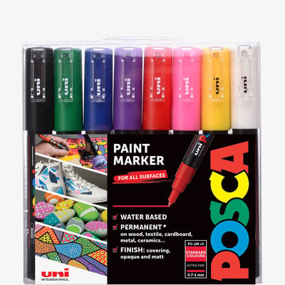 Uni-Ball POSCA PC-1M Extra-Fine Bullet Tip Marker Pens - Starter Colours (Pack of 8)
