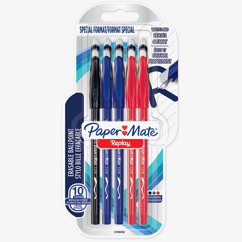 Papermate Papermate Replay Erasable Ballpoint - Medium - Assorted Colours (Blister of 10)