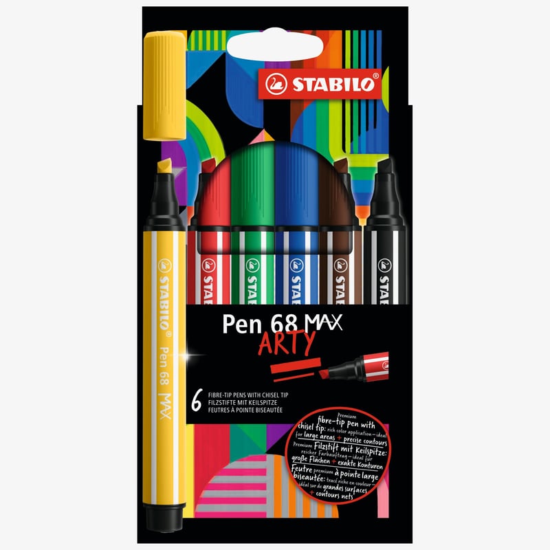 STABILO STABILO Pen 68 MAX Fibre Tip Pen - ARTY - Pack of 6 - Assorted Colours