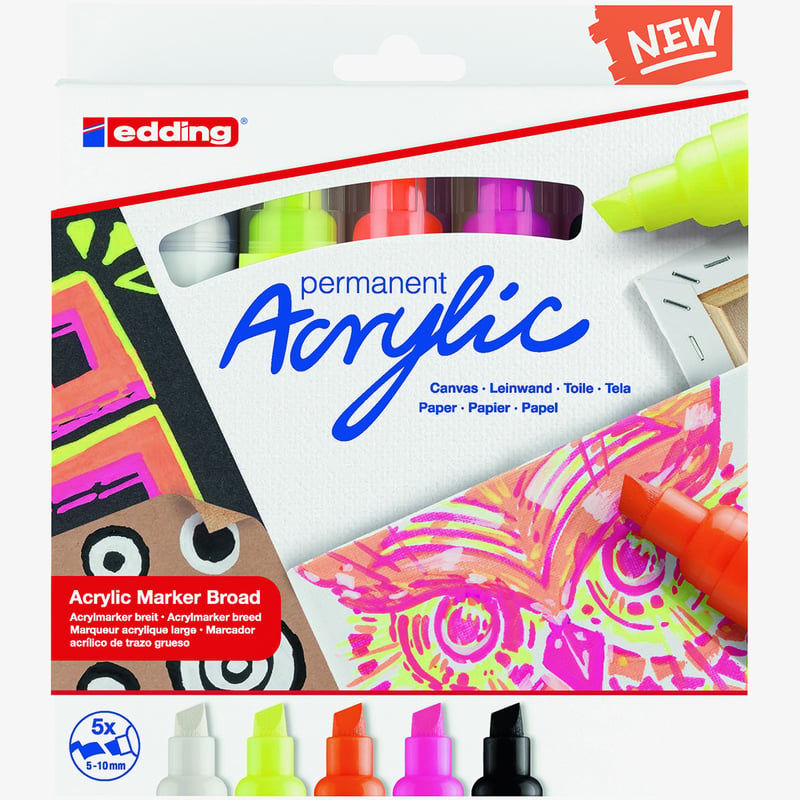 Edding Edding 5000 Acrylic Paint Markers - Chisel Tip - Broad - Neon Colours (Pack of 5)
