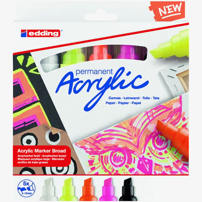 Edding Edding 5000 Acrylic Paint Markers - Chisel Tip - Broad - Neon Colours (Pack of 5)