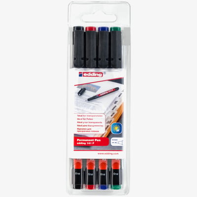 Edding Edding 141 Permanent Pens - Assorted Colours (Wallet of 4)