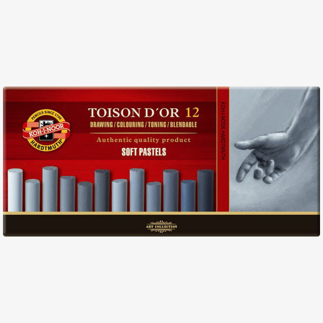 Koh-I-Noor Koh-I-Noor 8522 Artist's Round Dry Chalks - Assorted Grey Colours (Pack of 12)