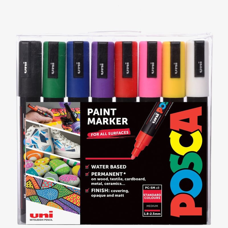 Uni-Ball POSCA PC-5M Medium Bullet Tip Marker Pens - Starter Colours (Pack of 8)