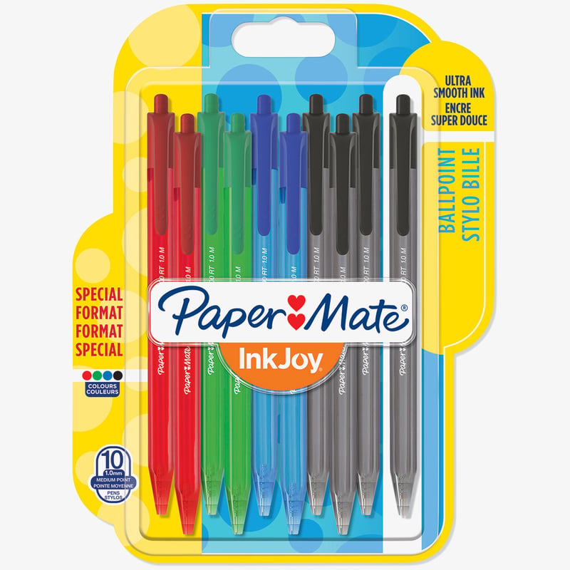 Papermate Papermate Inkjoy 100 Retractable Ballpoint Pen - Medium - Standard Colours (Blister of 10)