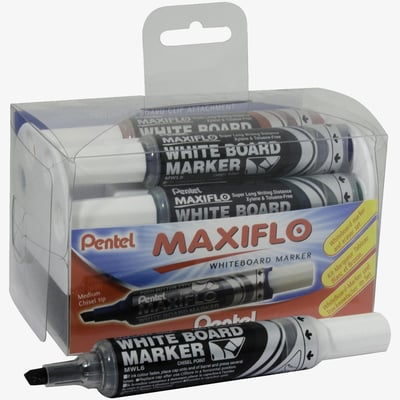Pentel Maxiflo Whiteboard Markers & Eraser Set - Chisel Tip