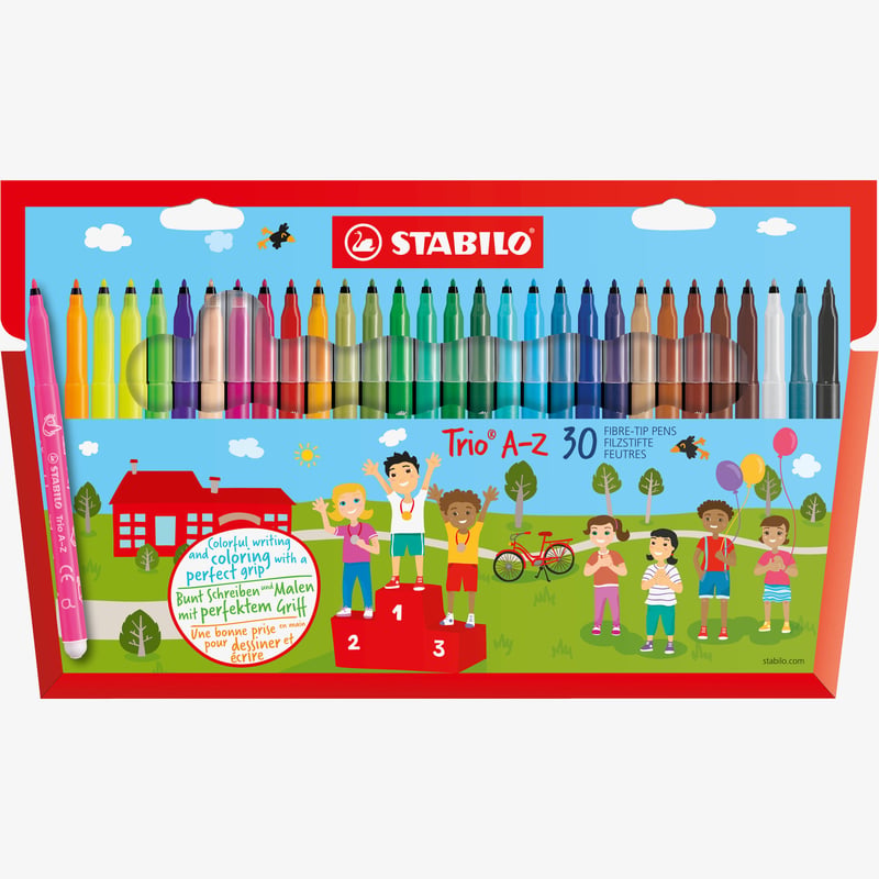 STABILO STABILO Trio A-Z Fibre Tip Pen - Wallet of 30 - Assorted Colours Incl 5 Neon