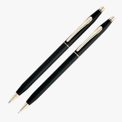 Cross Classic Century Ballpoint Pen & Pencil Set - Black Lacquer with 23KT Gold-Plated Trim