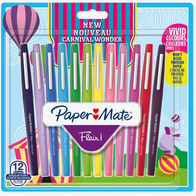 Papermate Papermate Flair Original Fibre Tip Pen - Medium - Carnival Colours (Pack of 12)