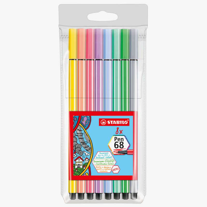 STABILO STABILO Pen 68 Fibre Tip Pen  - Wallet of 8 - Pastel Shades