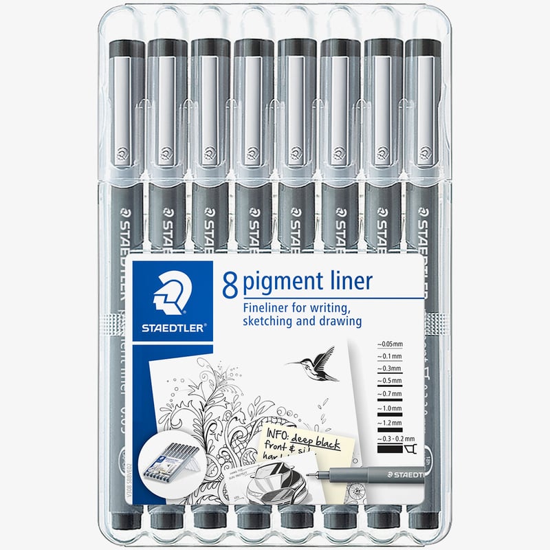 Staedtler Staedtler Pigment Liners - Assorted Tip Sizes (Pack of 8)