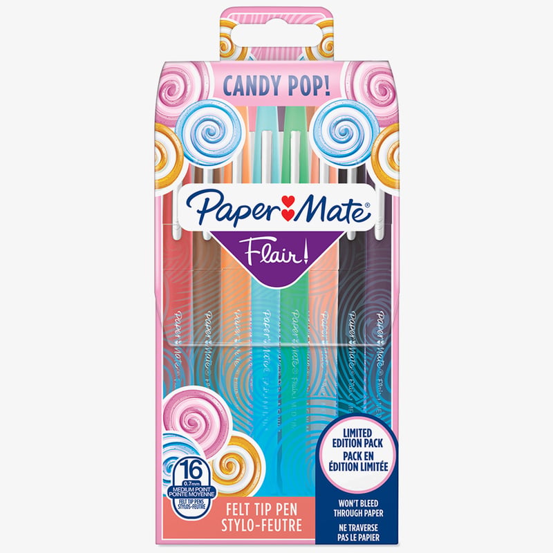 Papermate Papermate Flair Original Fibre Tip Pen - Medium - Candy Colours (Pack of 16)