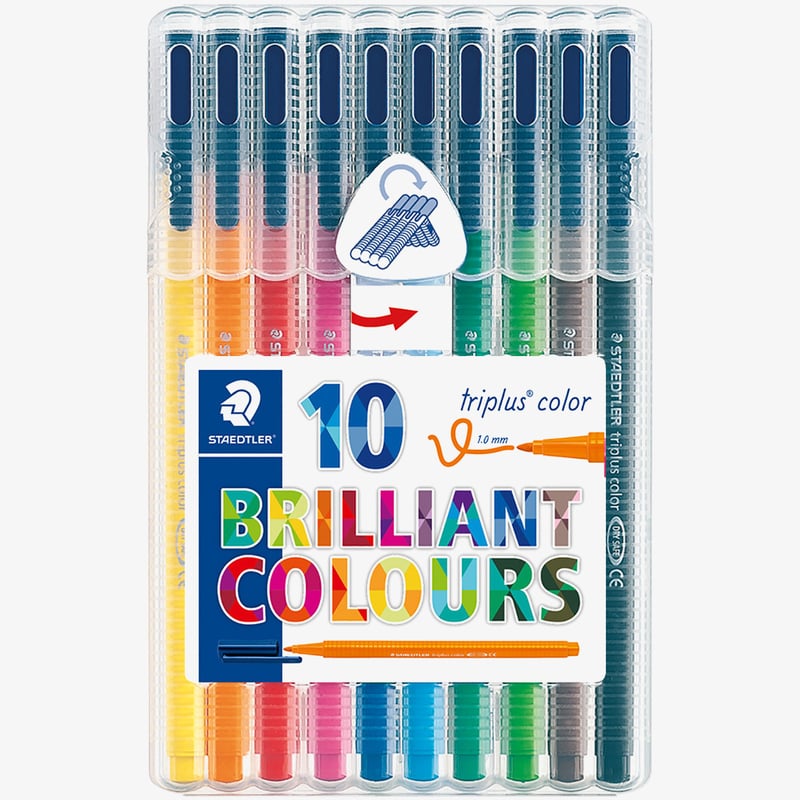 Staedtler Staedtler Triplus Triangular Fibre Tip Pens - Assorted Colours (Wallet of 10)