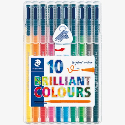 Staedtler Staedtler Triplus Triangular Fibre Tip Pens - Assorted Colours (Wallet of 10)