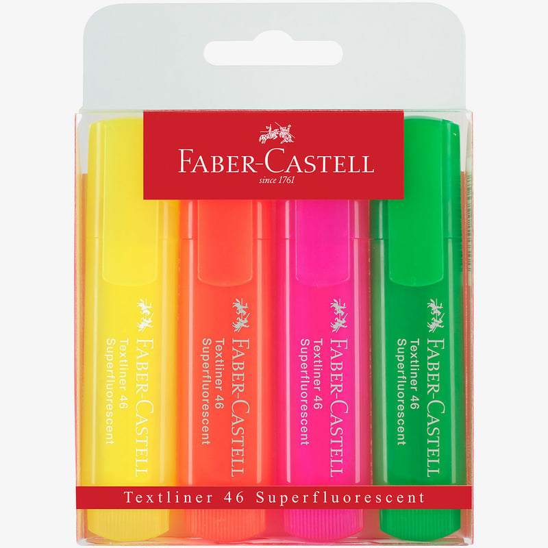 Faber-Castell Faber-Castell Textliner 46 Highlighter - Assorted Colours (Wallet of 4)