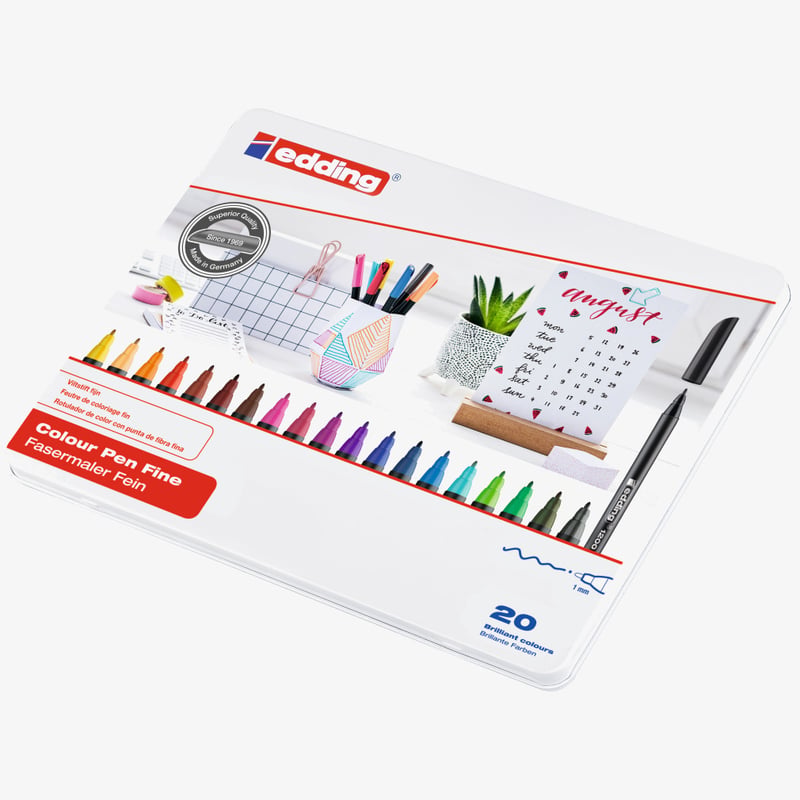 Edding Edding 1200 Fibre Tip Pens - Assorted Colours (Tin of 20)